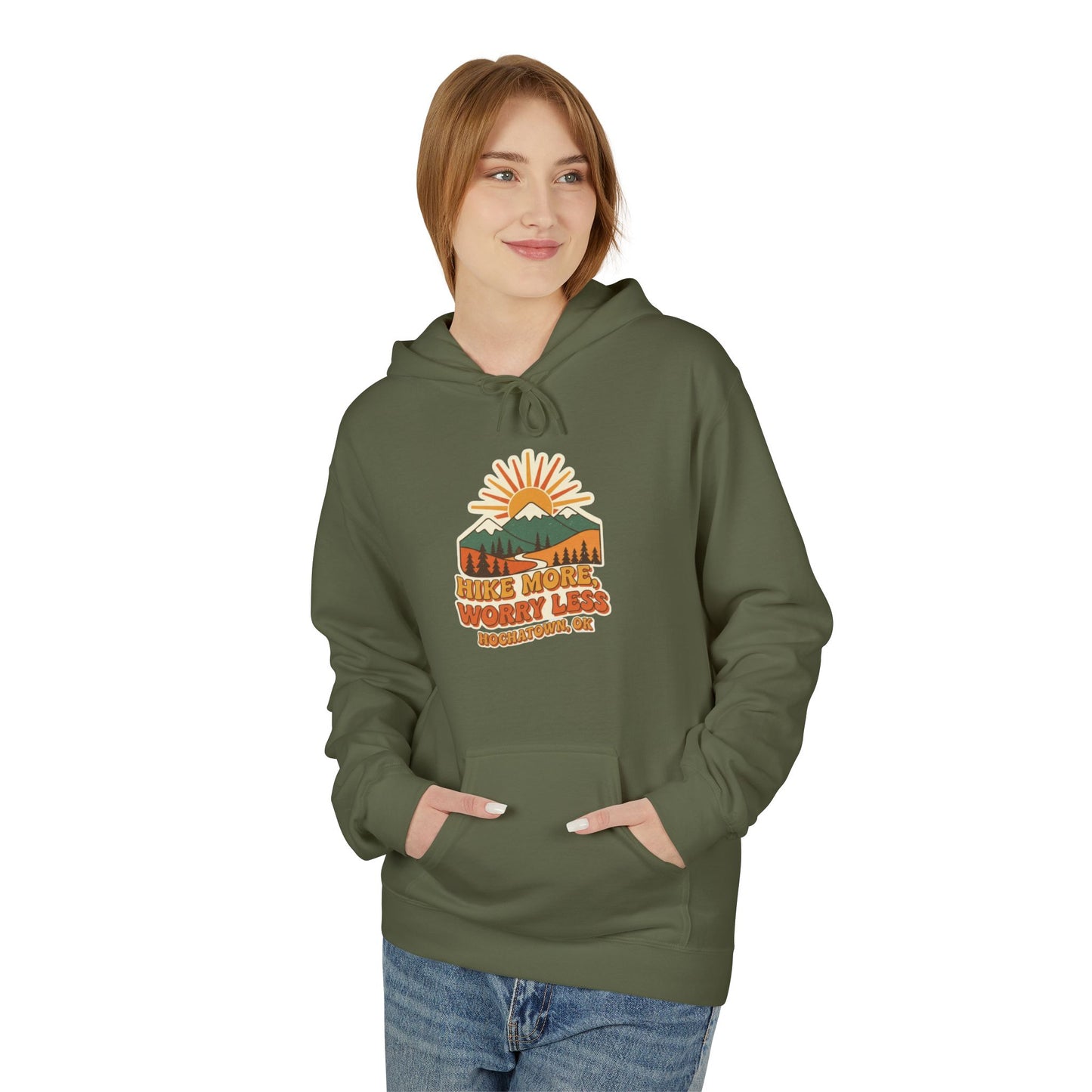 Hike More, Worry Less Sticker Adult Unisex Hoodie